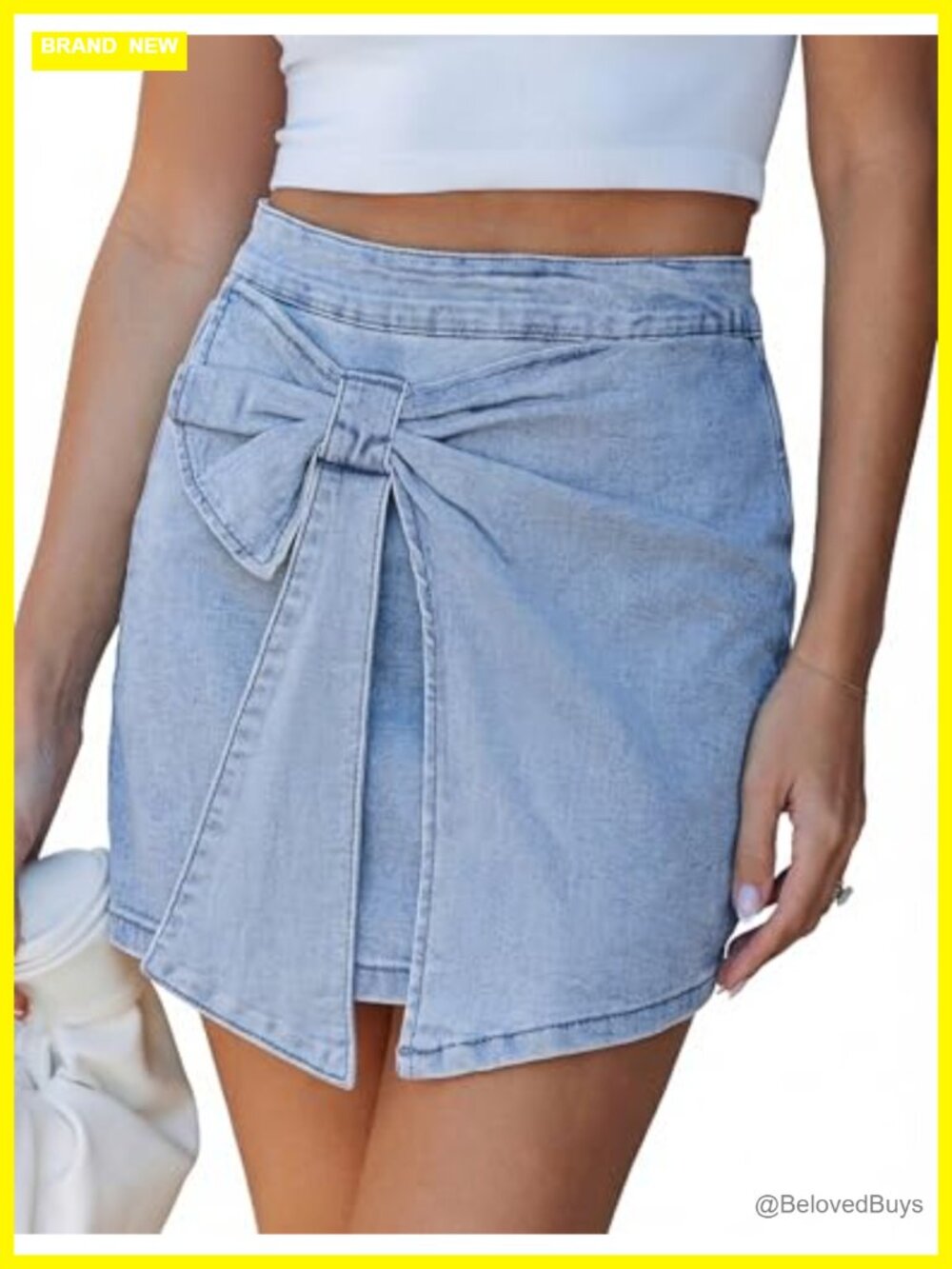 High Rise Denim Skort with Built-in Shorts and Bow